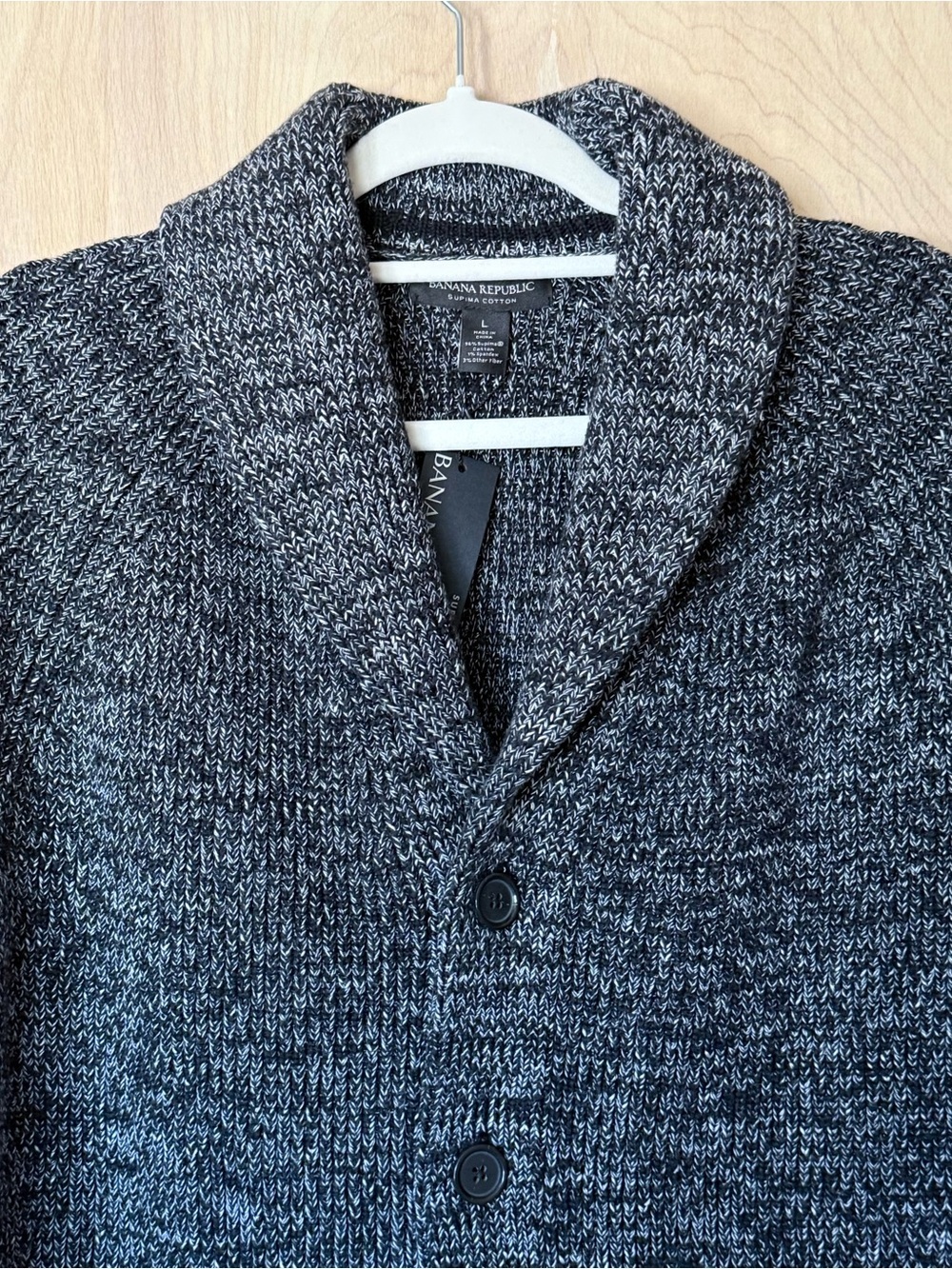 Banana Republic Sweater Jacket Shawl Collar Black Gray Button Front Men's L NWT